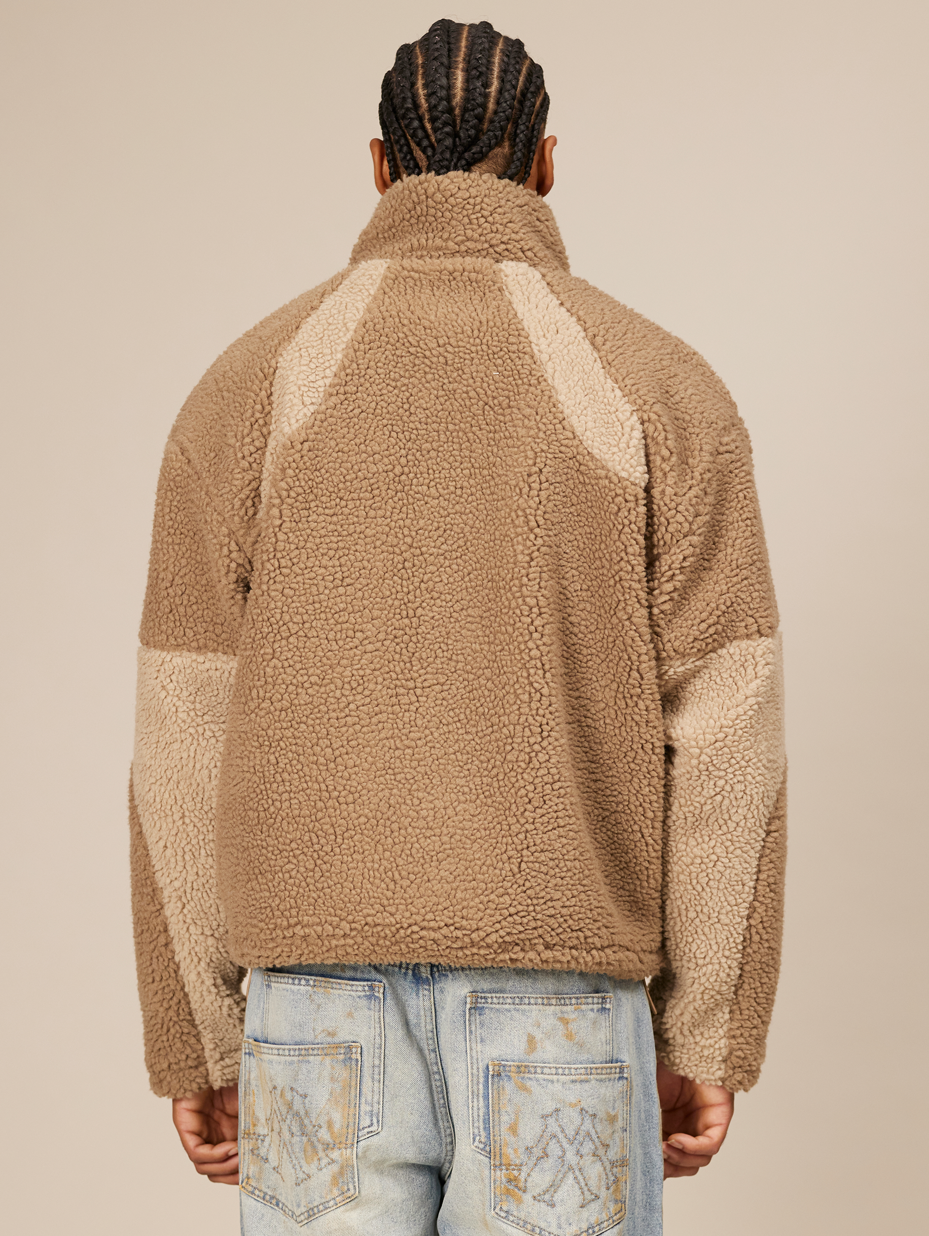 TWO-TONE FLEECE JACKET WITH OVERSIZED DROPPED SHOULDER DESIGN