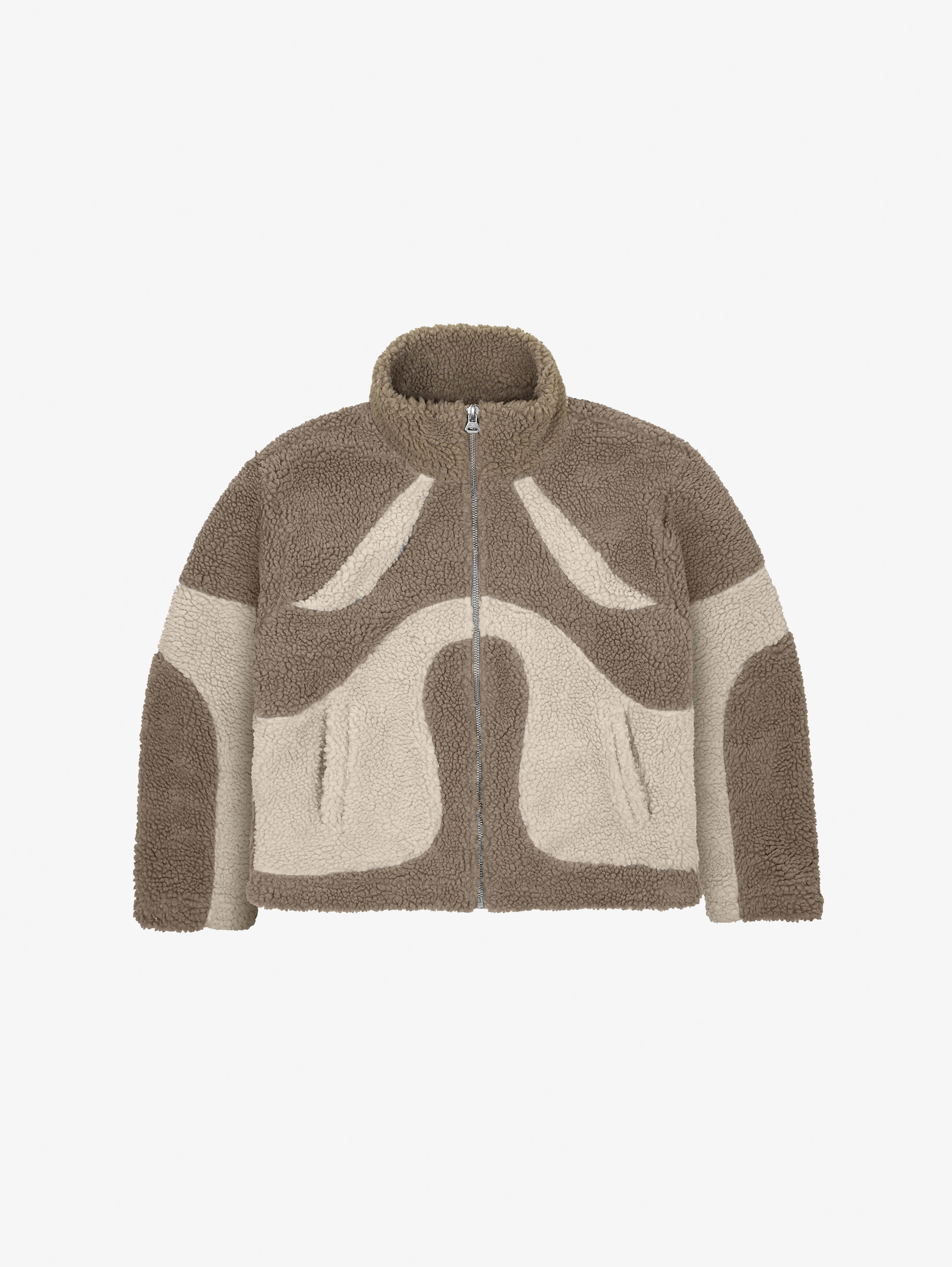 TWO-TONE FLEECE JACKET WITH OVERSIZED DROPPED SHOULDER DESIGN