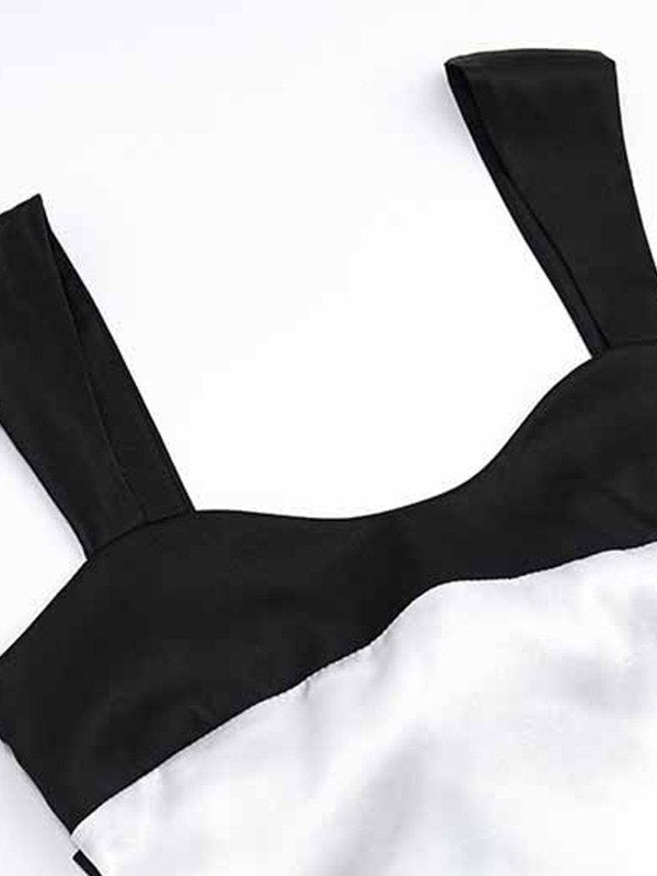 TWO-TONE SATIN TANK TOP WITH PATCHWORK DESIGN