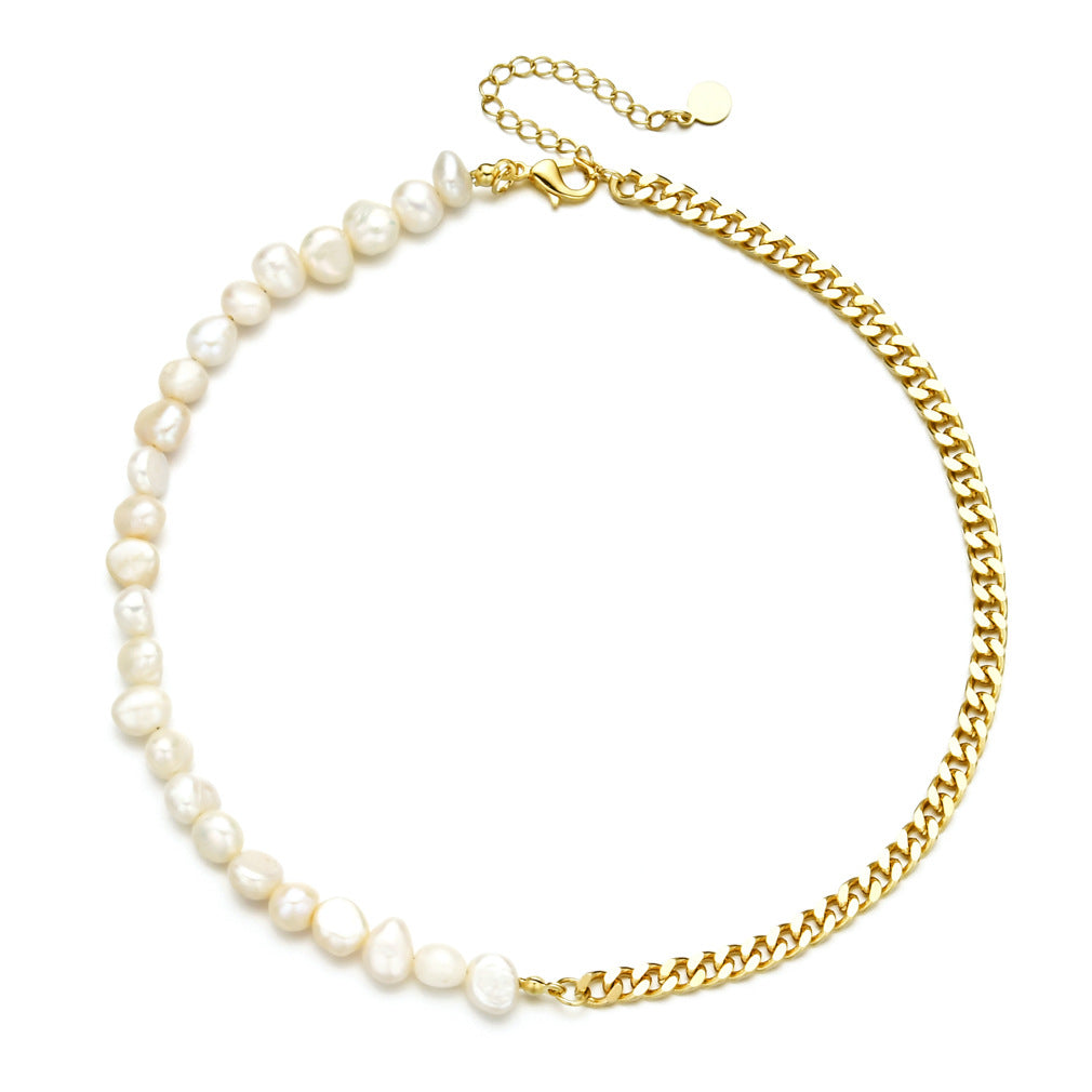 TWO-TONED PEARL NECKLACE WITH GOLD CHAIN AND TOGGLE CLOSURE