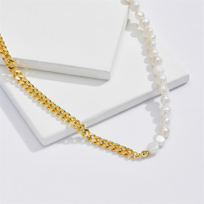 TWO-TONED PEARL NECKLACE WITH GOLD CHAIN AND TOGGLE CLOSURE