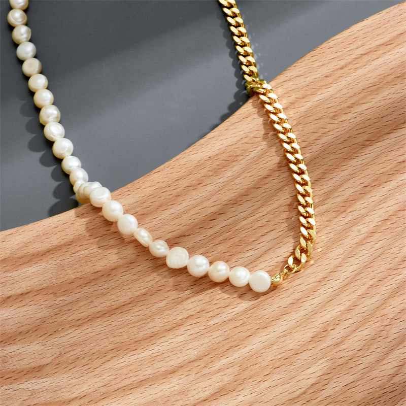 TWO-TONED PEARL NECKLACE WITH GOLD CHAIN AND TOGGLE CLOSURE