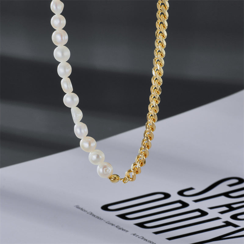 TWO-TONED PEARL NECKLACE WITH GOLD CHAIN AND TOGGLE CLOSURE