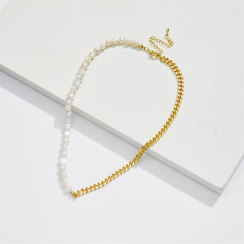 TWO-TONED PEARL NECKLACE WITH GOLD CHAIN AND TOGGLE CLOSURE
