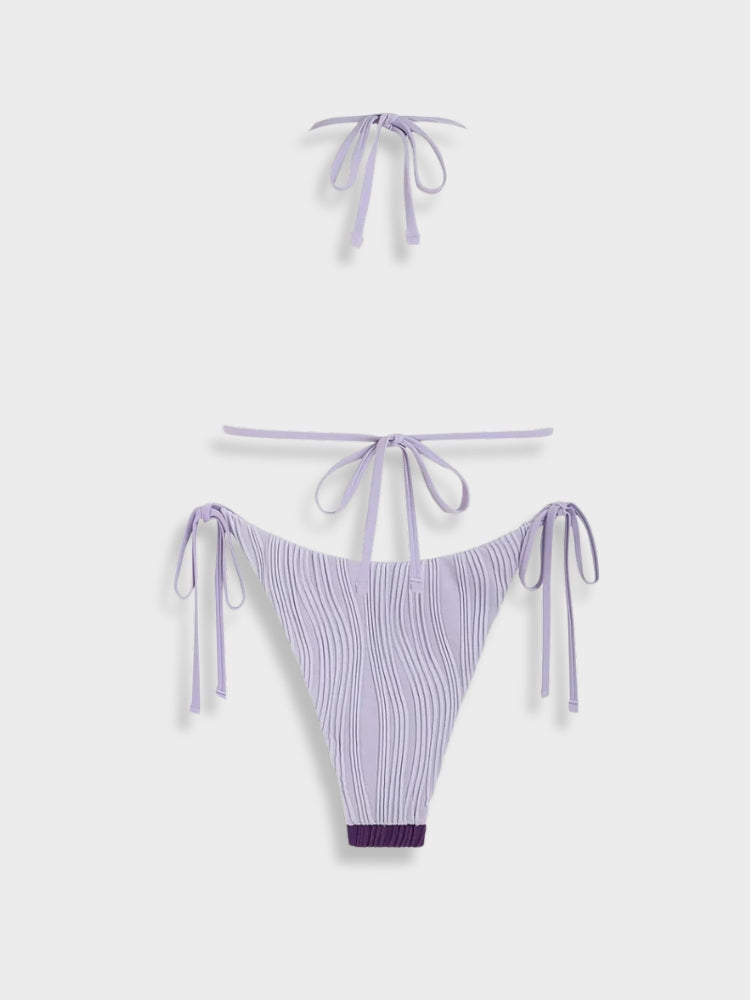 TWO-TONED PURPLE TEXTURED BIKINI WITH WOMEN’S SIZE GUIDE FOR PERFECT FIT
