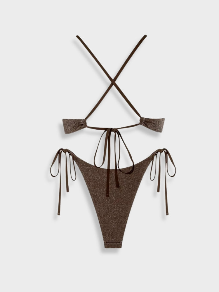 TWO-TONED PURPLE TEXTURED BIKINI WITH WOMEN’S SIZE GUIDE FOR PERFECT FIT