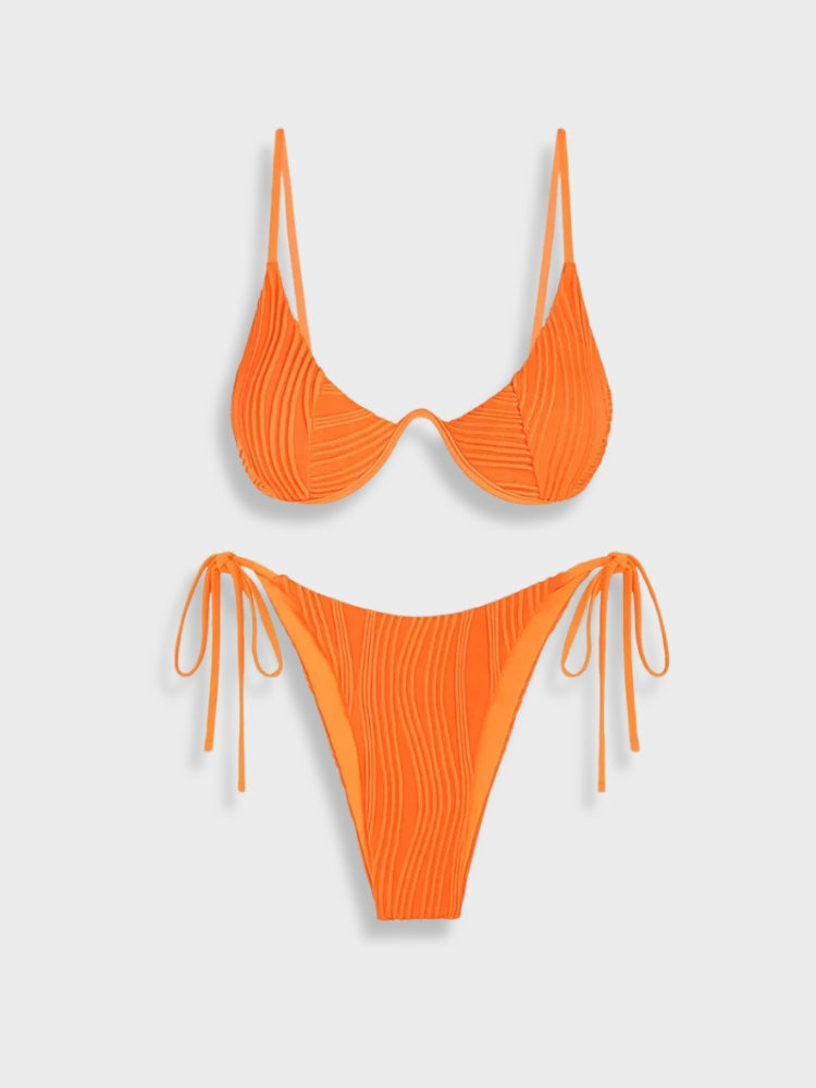 TWO-TONED PURPLE TEXTURED BIKINI WITH WOMEN’S SIZE GUIDE FOR PERFECT FIT