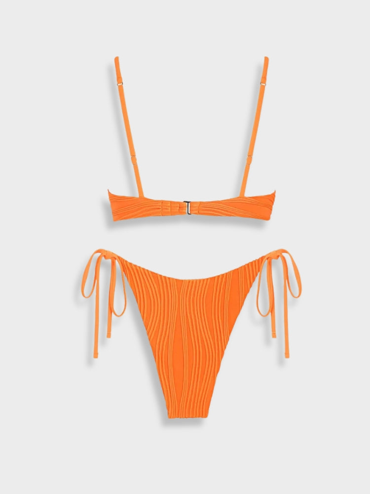 TWO-TONED PURPLE TEXTURED BIKINI WITH WOMEN’S SIZE GUIDE FOR PERFECT FIT