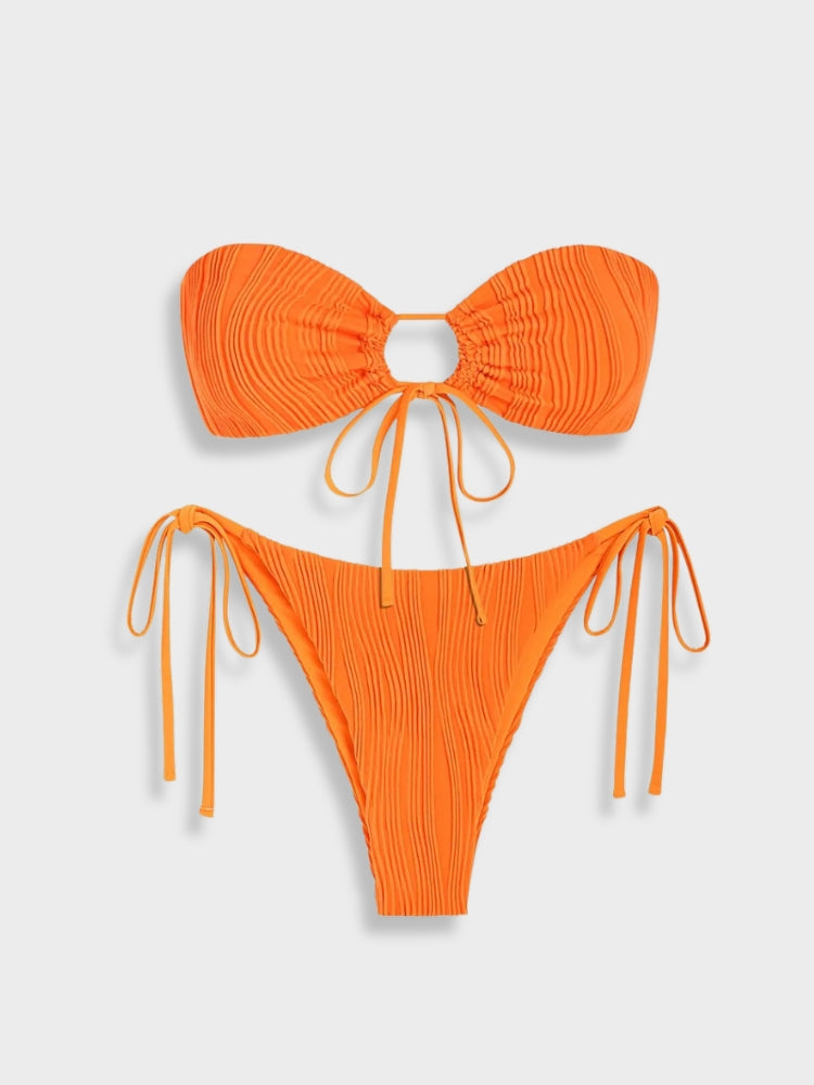 TWO-TONED PURPLE TEXTURED BIKINI WITH WOMEN’S SIZE GUIDE FOR PERFECT FIT