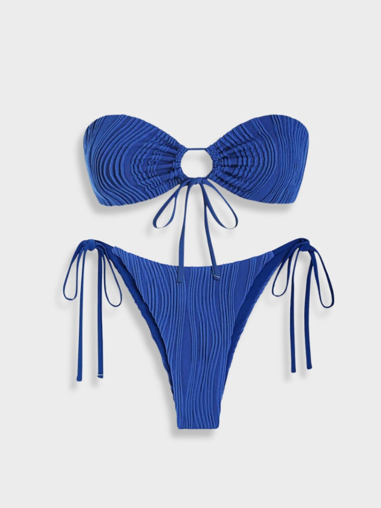 TWO-TONED PURPLE TEXTURED BIKINI WITH WOMEN’S SIZE GUIDE FOR PERFECT FIT