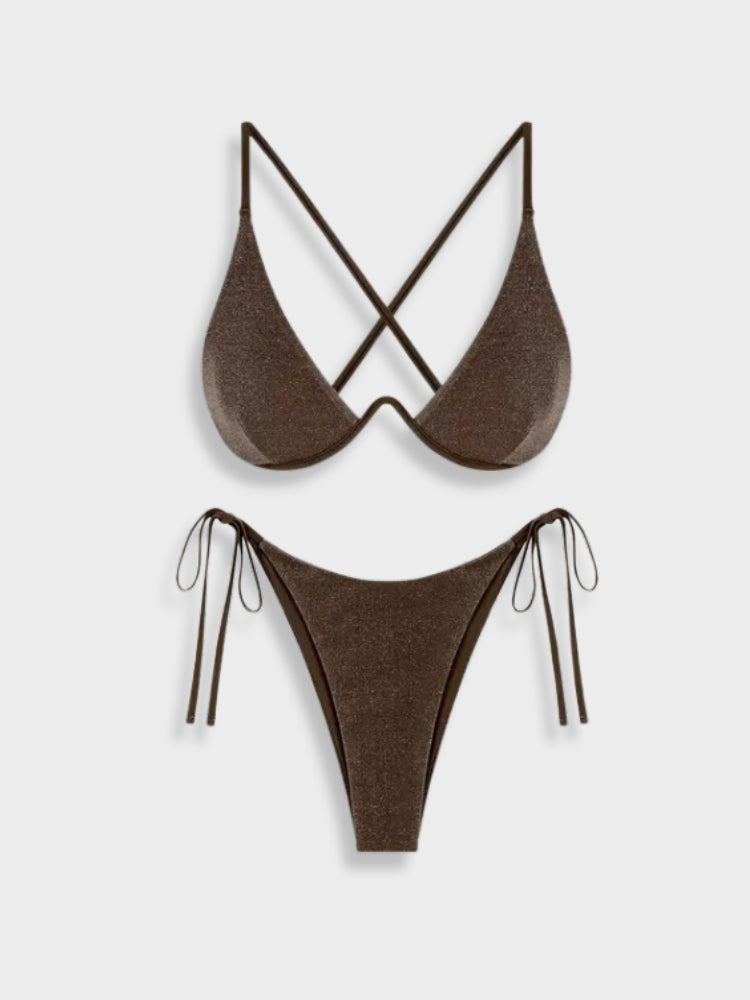 TWO-TONED PURPLE TEXTURED BIKINI WITH WOMEN’S SIZE GUIDE FOR PERFECT FIT