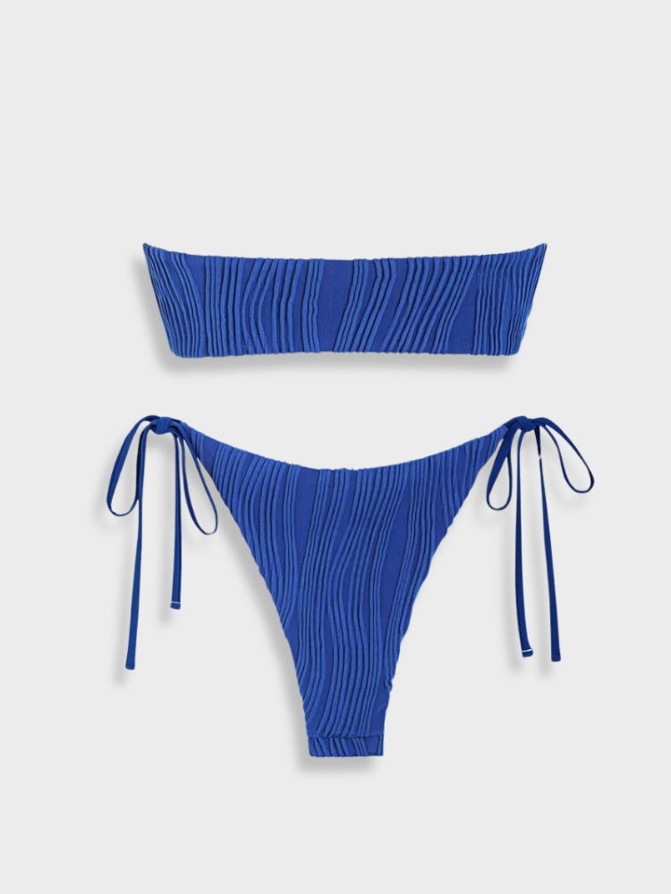 TWO-TONED PURPLE TEXTURED BIKINI WITH WOMEN’S SIZE GUIDE FOR PERFECT FIT