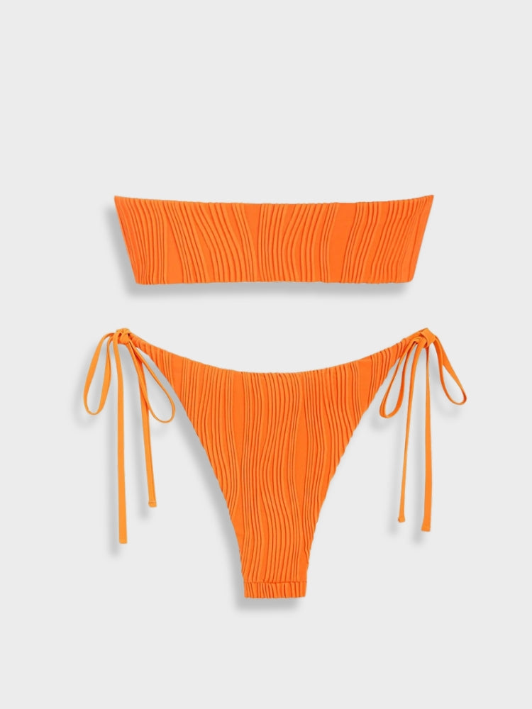 TWO-TONED PURPLE TEXTURED BIKINI WITH WOMEN’S SIZE GUIDE FOR PERFECT FIT