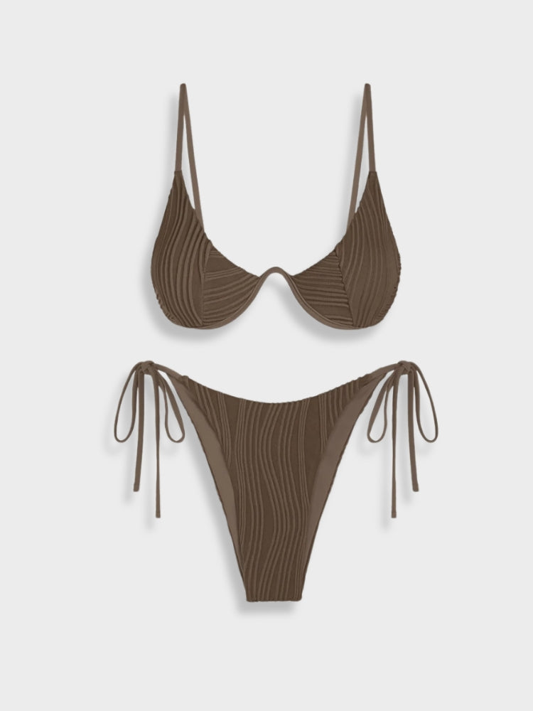 TWO-TONED PURPLE TEXTURED BIKINI WITH WOMEN’S SIZE GUIDE FOR PERFECT FIT