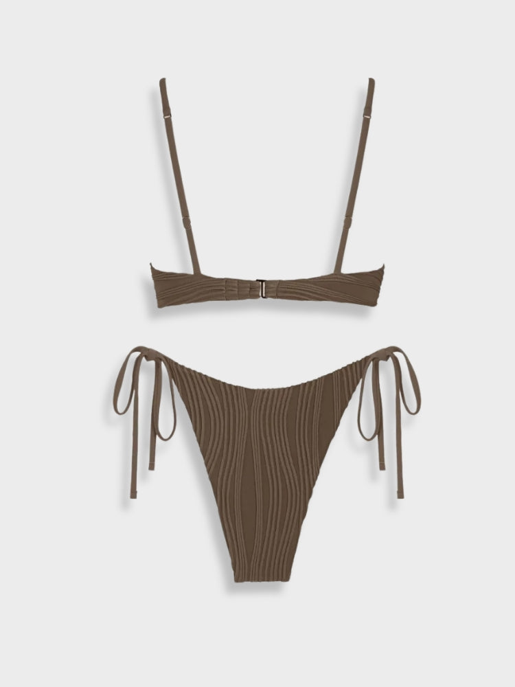 TWO-TONED PURPLE TEXTURED BIKINI WITH WOMEN’S SIZE GUIDE FOR PERFECT FIT