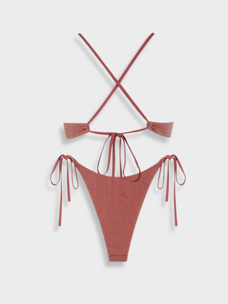 TWO-TONED PURPLE TEXTURED BIKINI WITH WOMEN’S SIZE GUIDE FOR PERFECT FIT