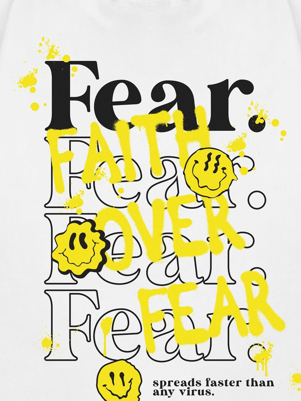 UNISEX COTTON T-SHIRT FEAR SMILEY FACE GRAFFITI PRINT DESIGN