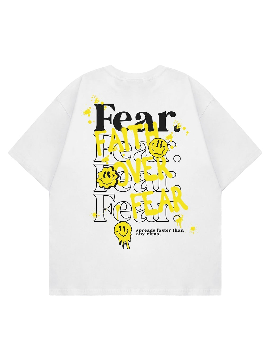 UNISEX COTTON T-SHIRT FEAR SMILEY FACE GRAFFITI PRINT DESIGN
