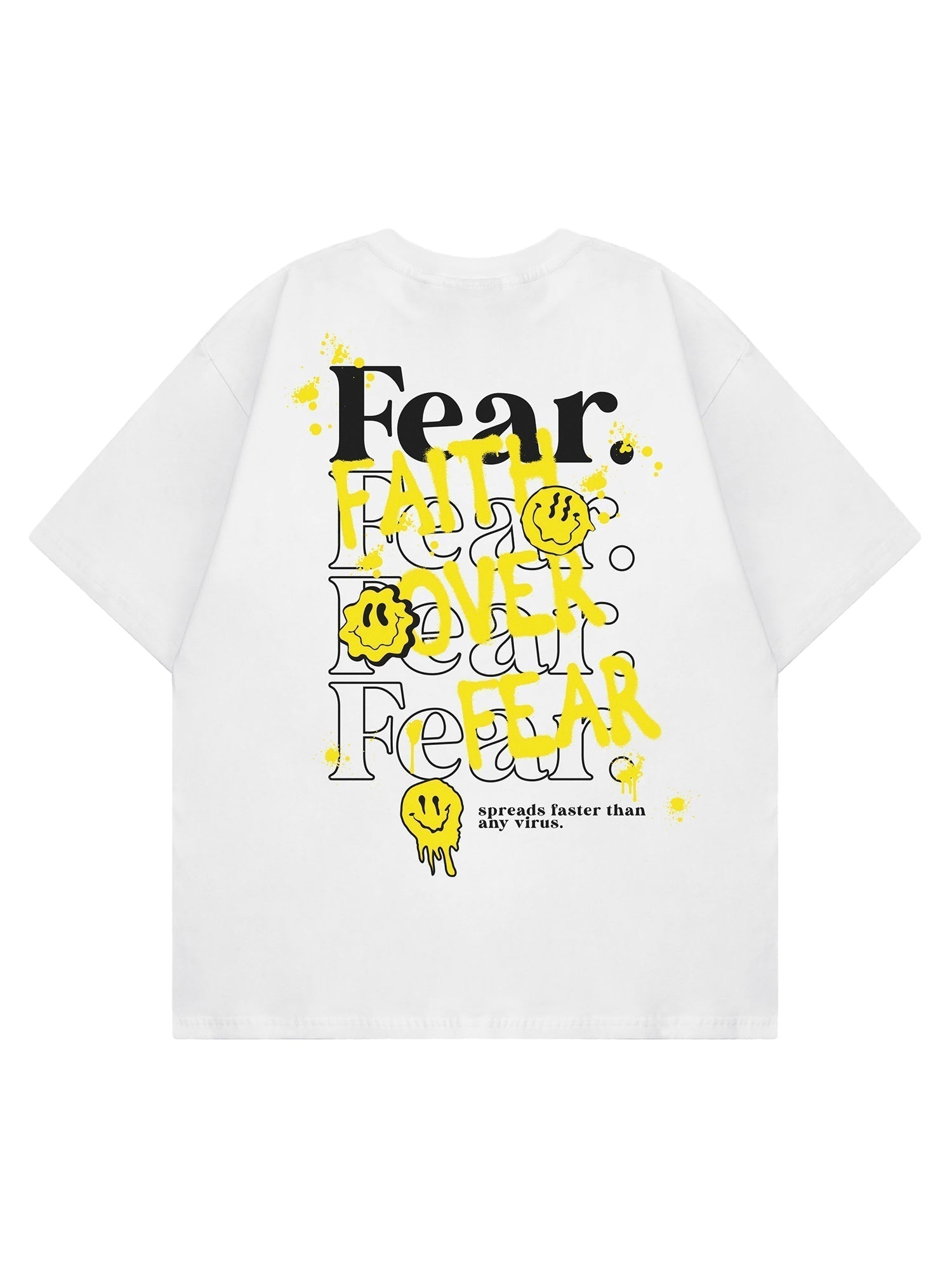 UNISEX COTTON T-SHIRT FEAR SMILEY FACE GRAFFITI PRINT DESIGN