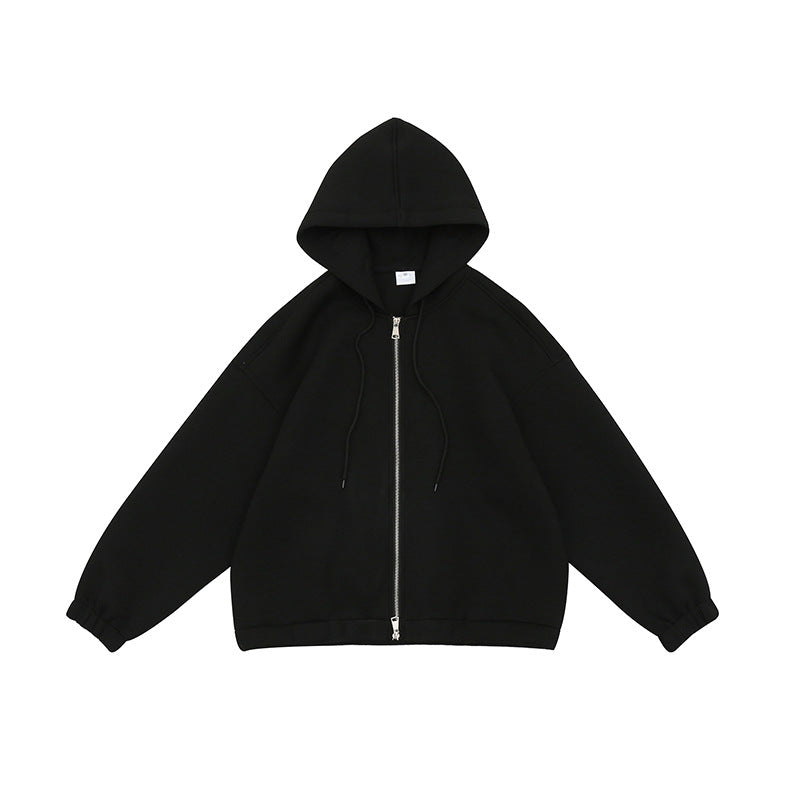 UNISEX OVERSIZED HEAVY ZIP HOODIE IN BLACK