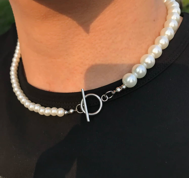 UNISEX PEARL NECKLACE WITH TOGGLE CLASP