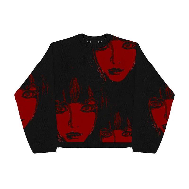 UNISEX SWEATER WITH RED FACE PRINTS - UNISEX SWEATER REDFACE