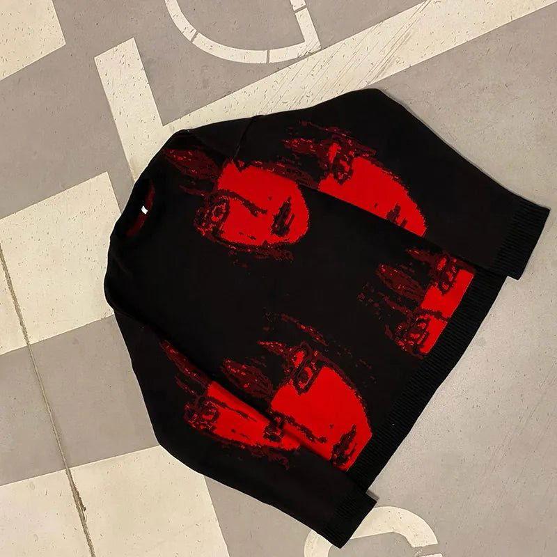 UNISEX SWEATER WITH RED FACE PRINTS - UNISEX SWEATER REDFACE