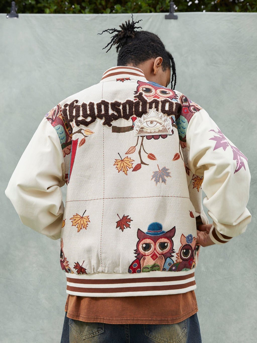 VARSITY JACKET WITH PATTERNED DESIGN IN COTTON LINEN BLEND