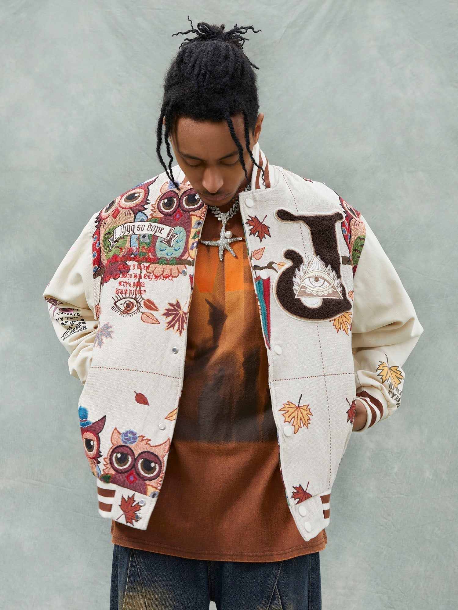 VARSITY JACKET WITH PATTERNED DESIGN IN COTTON LINEN BLEND