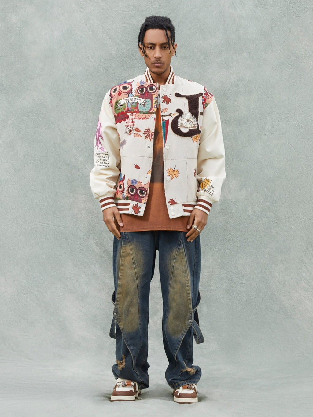 VARSITY JACKET WITH PATTERNED DESIGN IN COTTON LINEN BLEND