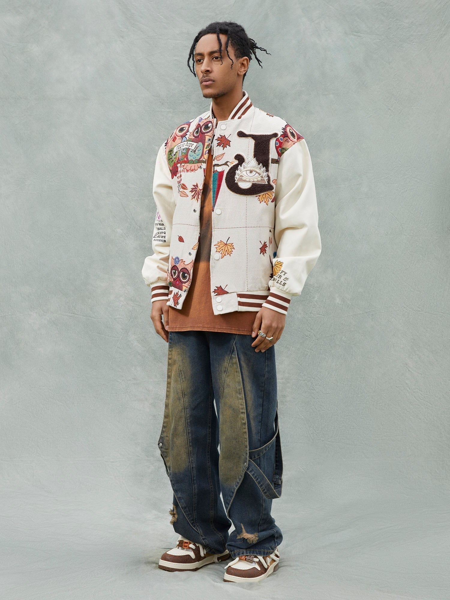 VARSITY JACKET WITH PATTERNED DESIGN IN COTTON LINEN BLEND
