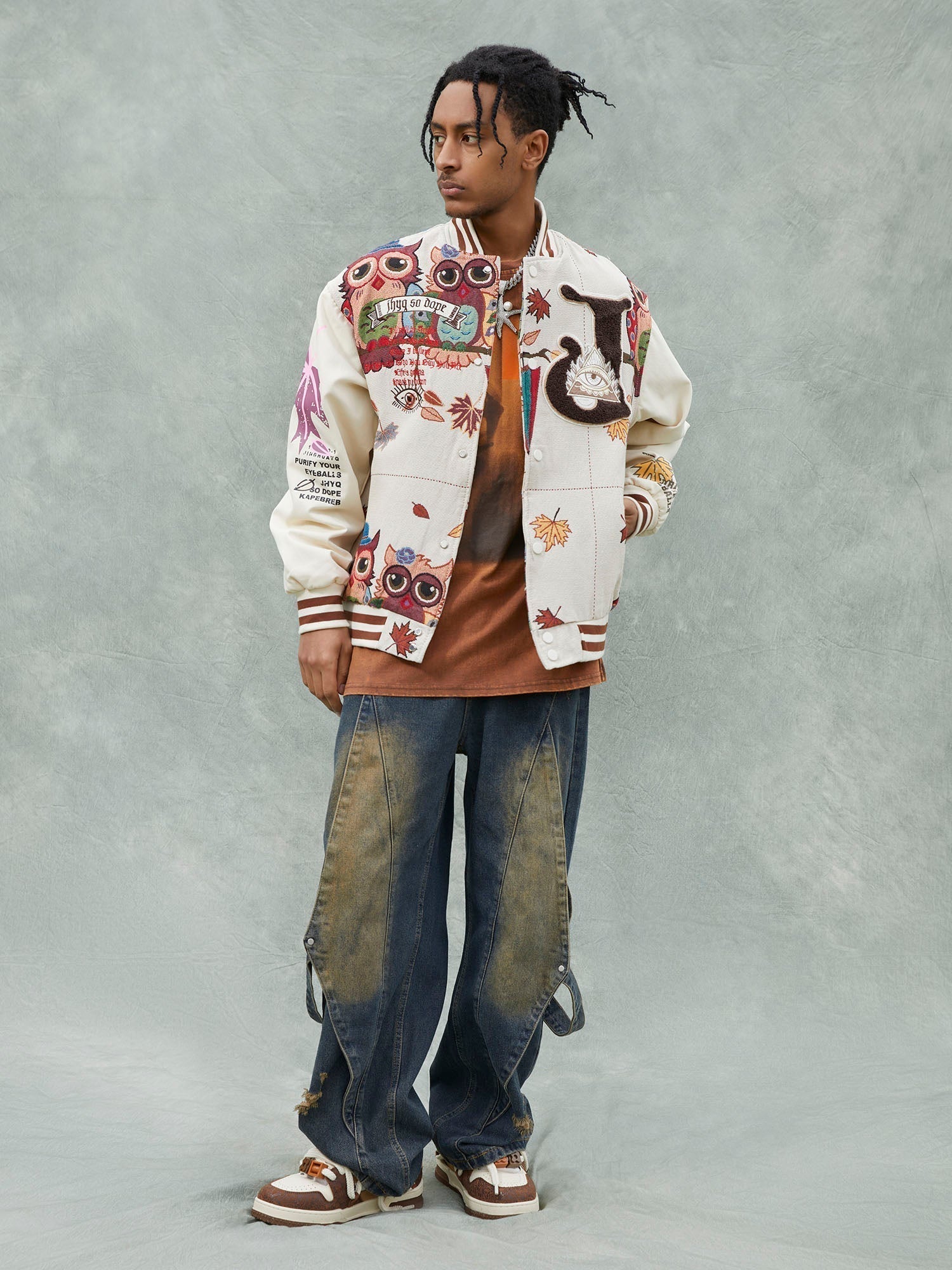 VARSITY JACKET WITH PATTERNED DESIGN IN COTTON LINEN BLEND