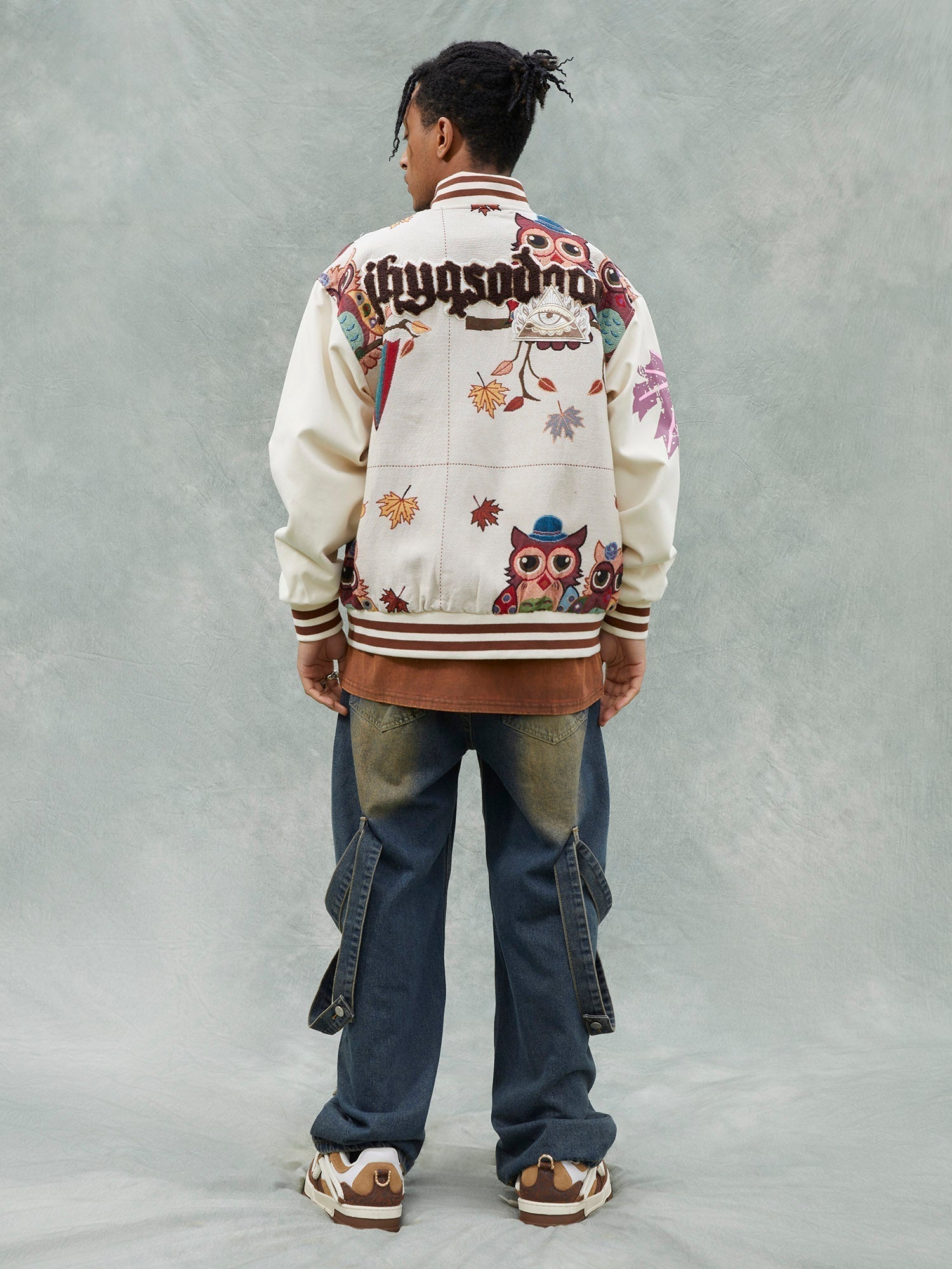 VARSITY JACKET WITH PATTERNED DESIGN IN COTTON LINEN BLEND