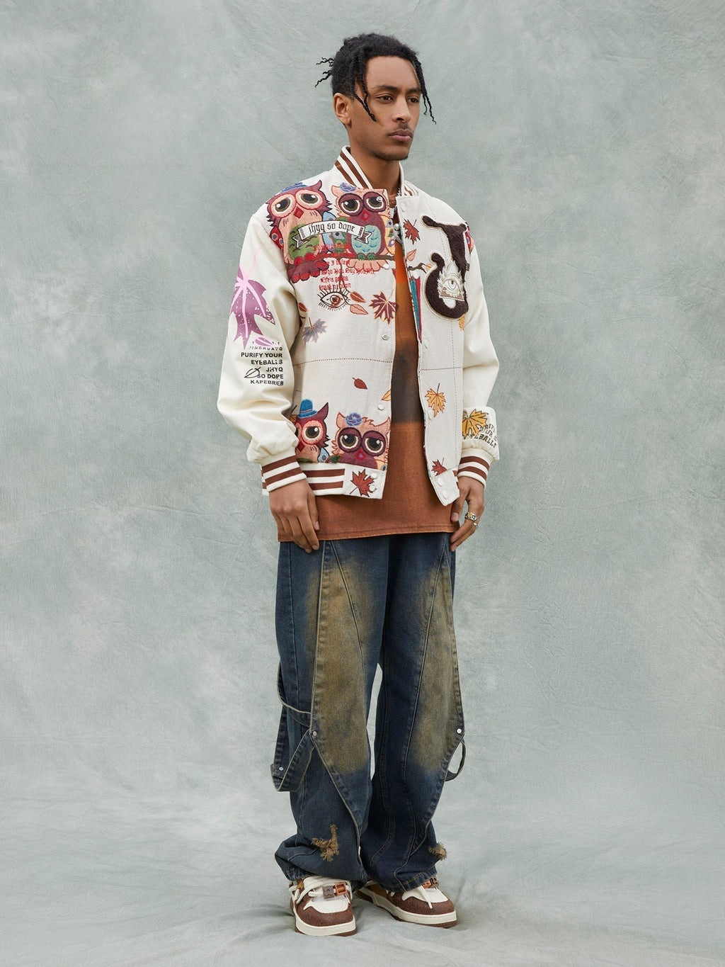 VARSITY JACKET WITH PATTERNED DESIGN IN COTTON LINEN BLEND