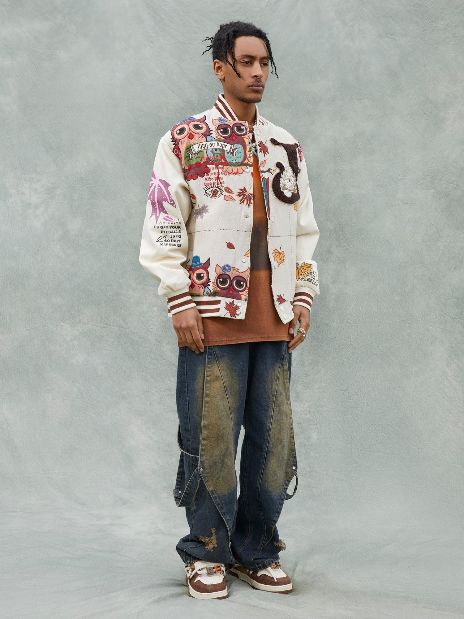 VARSITY JACKET WITH PATTERNED DESIGN IN COTTON LINEN BLEND
