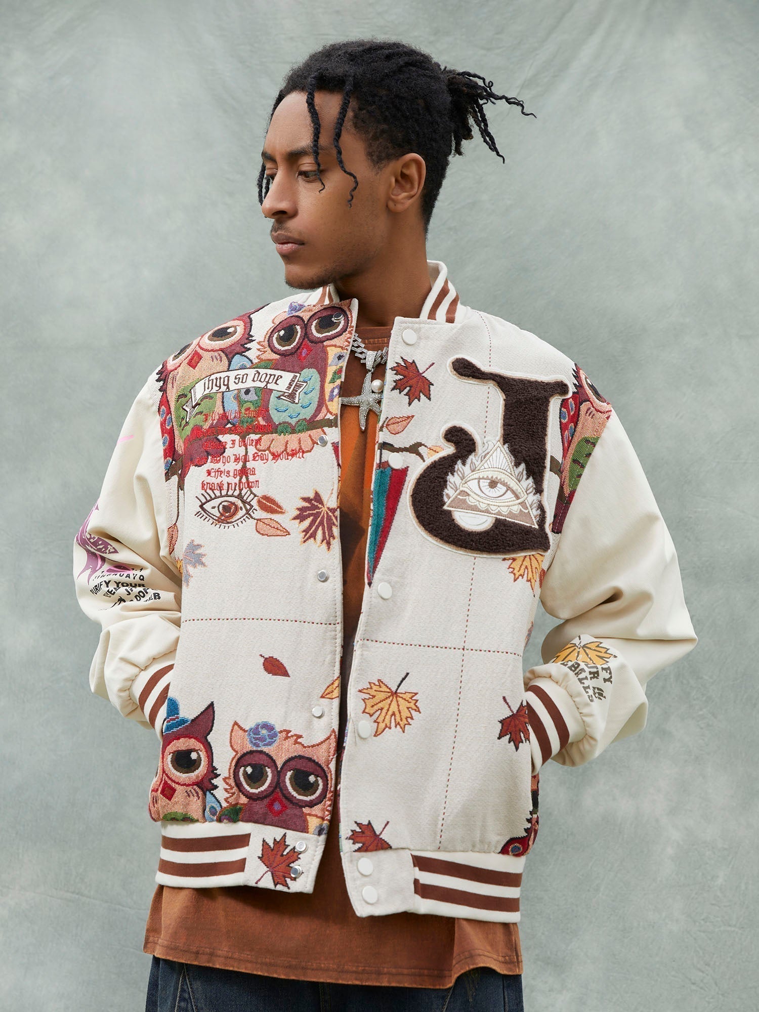 VARSITY JACKET WITH PATTERNED DESIGN IN COTTON LINEN BLEND