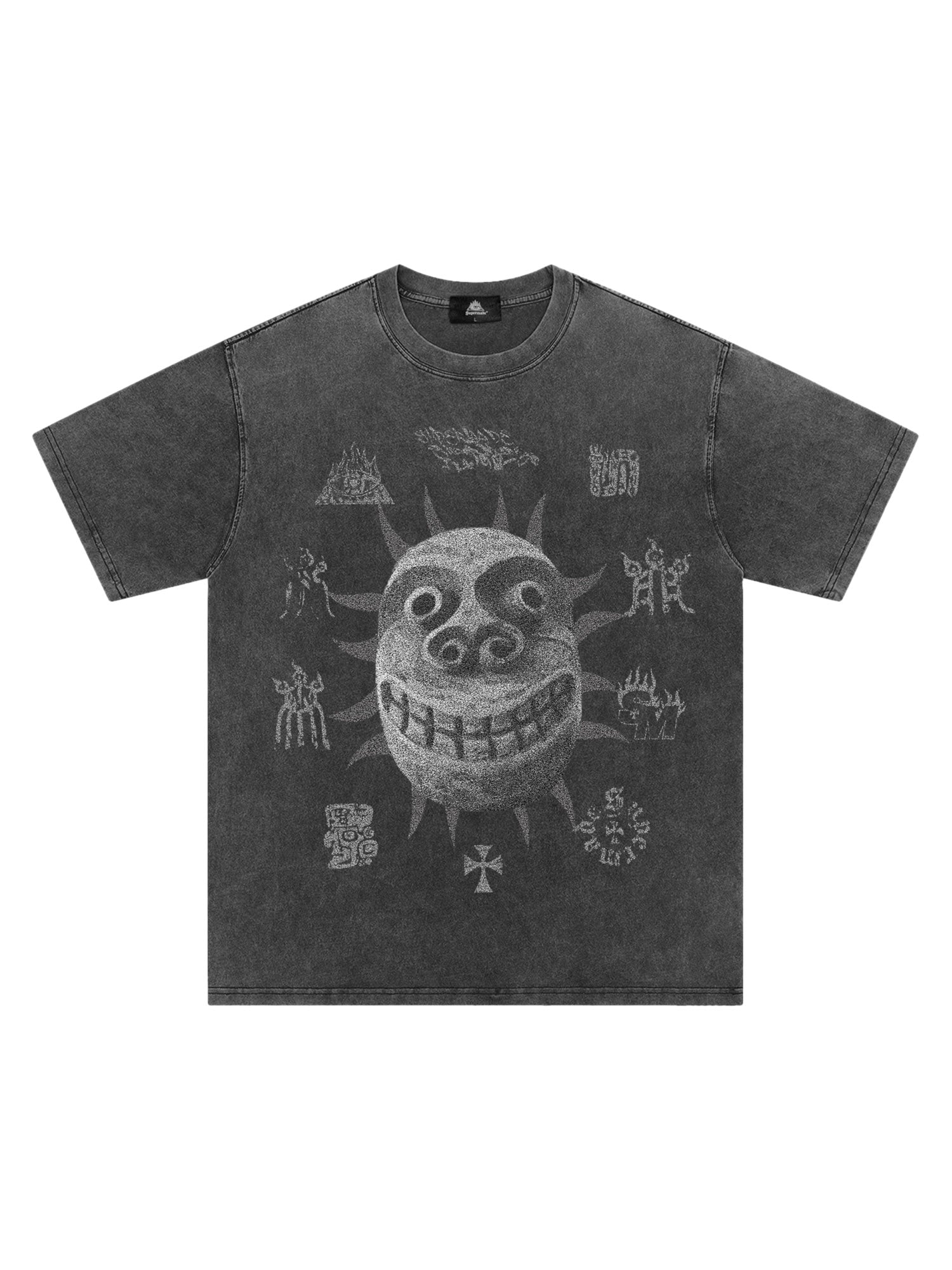 GRAY GRAPHIC SHORT SLEEVE TEE WITH CHIC PRINT DESIGN
