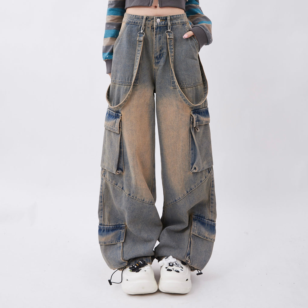 VINTAGE HIP DENIM CARGO PANTS REGULAR FIT CASUAL COTTON