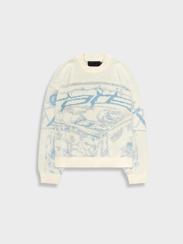 VINTAGE HOLLOW CUTOUT DESIGN OFF-WHITE PATTERNED SWEATER