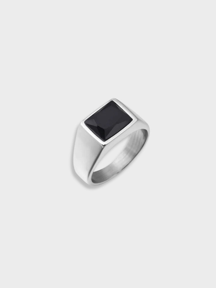 VINTAGE SILVER SIGNET RING WITH BLACK SQUARE STONE SILVER AMAURI