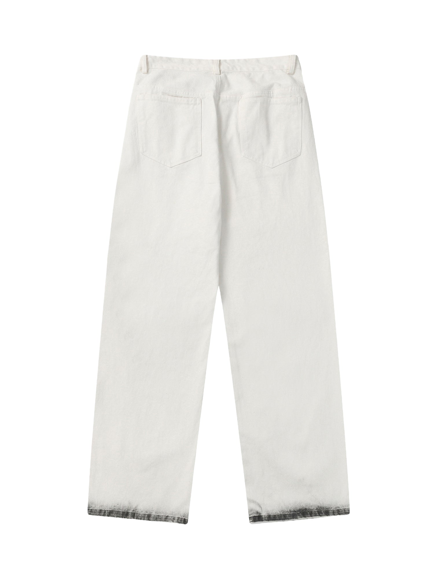 WASHED WHITE JEANS WITH DARK GRAY SPLOTCHES AND BLACK STAINS WASHED