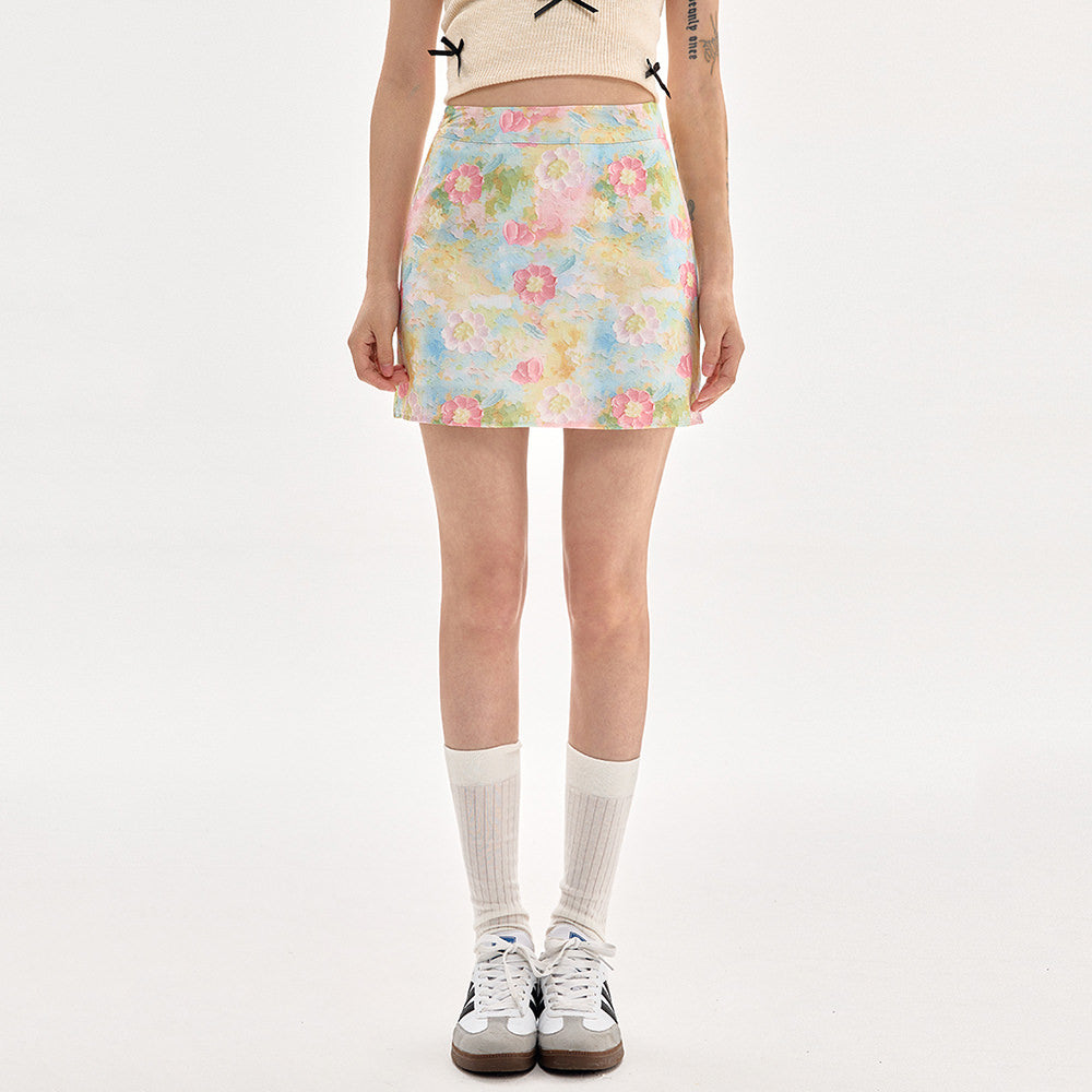 WATERCOLOR FLORAL MINI SKIRT