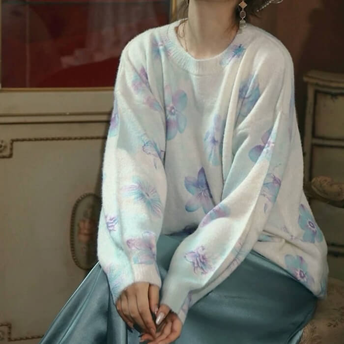 WATERCOLOR FLORAL SWEATER HIGH-QUALITY POLYESTER