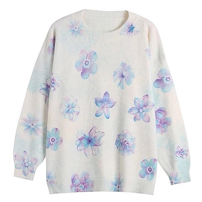 WATERCOLOR FLORAL SWEATER HIGH-QUALITY POLYESTER