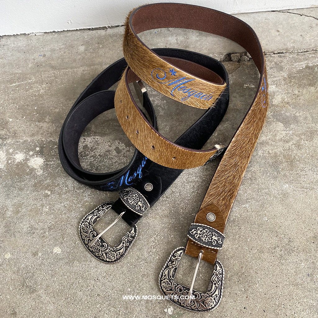 WESTERN BELT WITH SILVER BUCKLE AND HAIR EMBROIDERY DESIGN