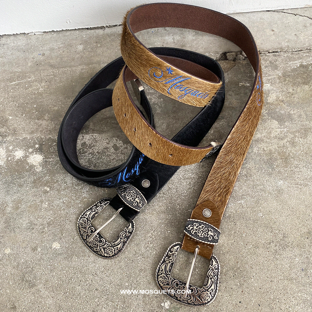 WESTERN BELT WITH SILVER BUCKLE AND HAIR EMBROIDERY DESIGN