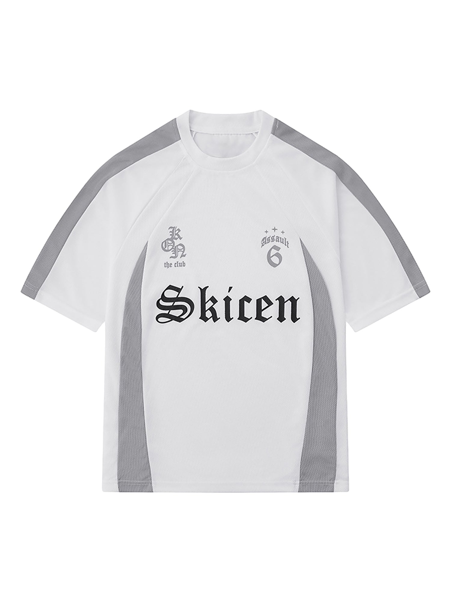 WHITE AND GRAY SOCCER JERSEY WITH SHORT SLEEVE ROUND COLLAR