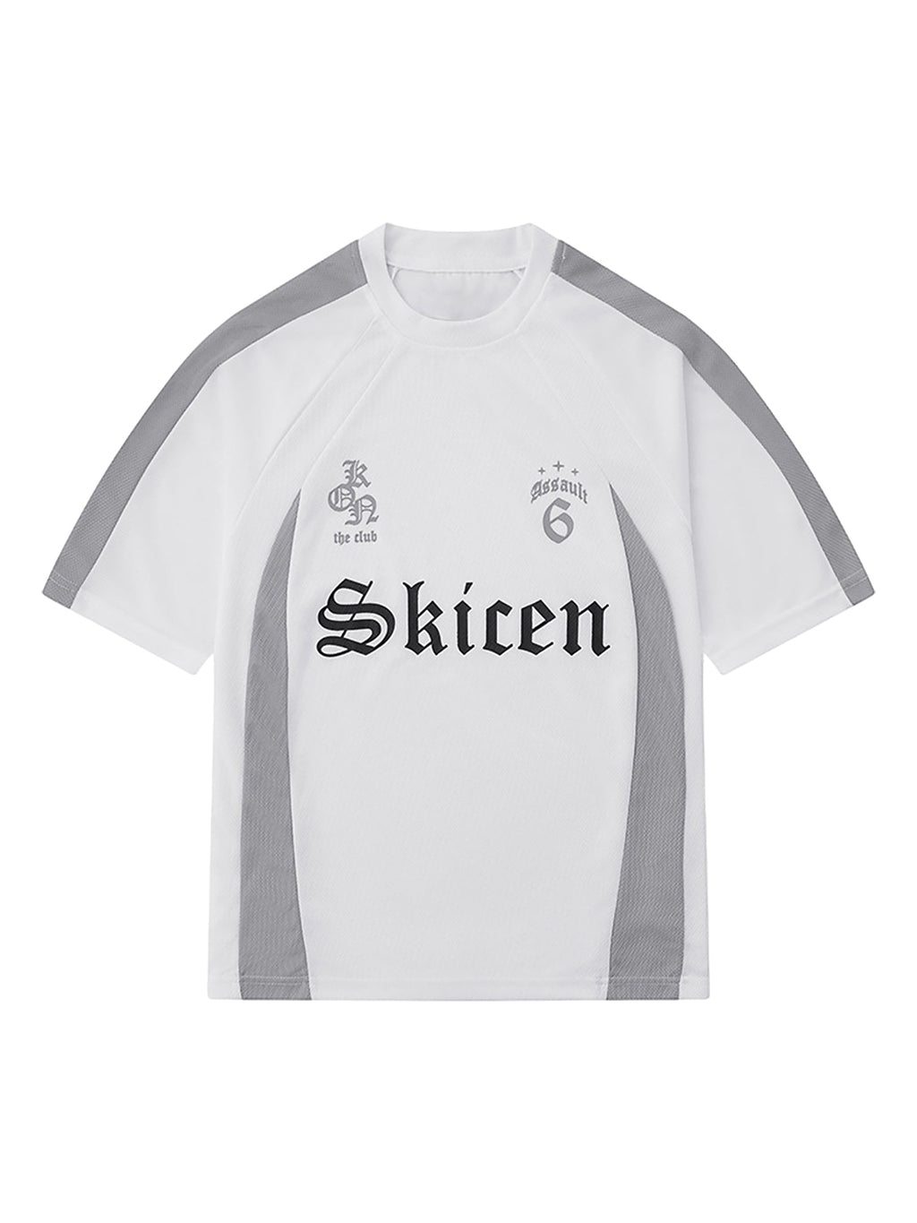 WHITE AND GRAY SOCCER JERSEY WITH SHORT SLEEVE ROUND COLLAR