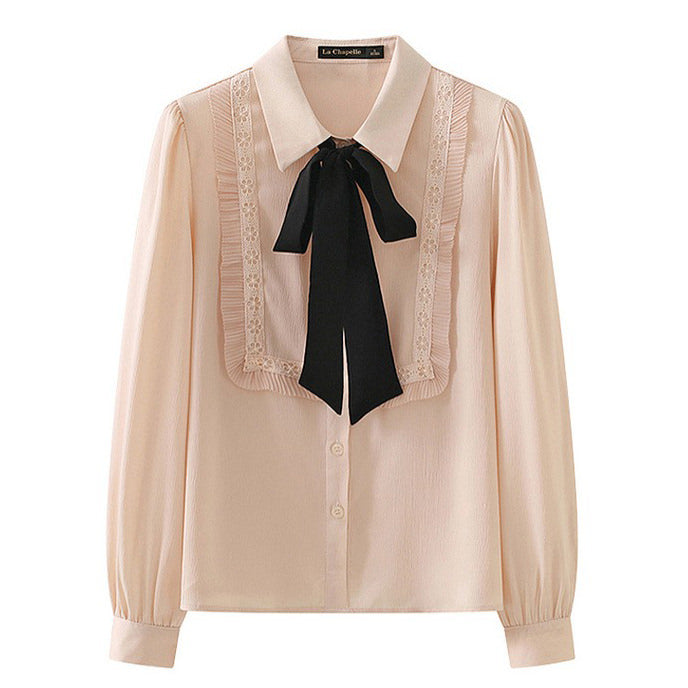 WHITE BLOUSE WITH BLACK BOW TIE NECK FOR ELEGANT OFFICE WEAR