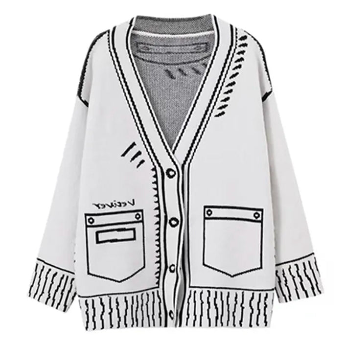 WHITE CARTOON-STYLE CARDIGAN FOR WOMEN PRODUCT DESCRIPTION